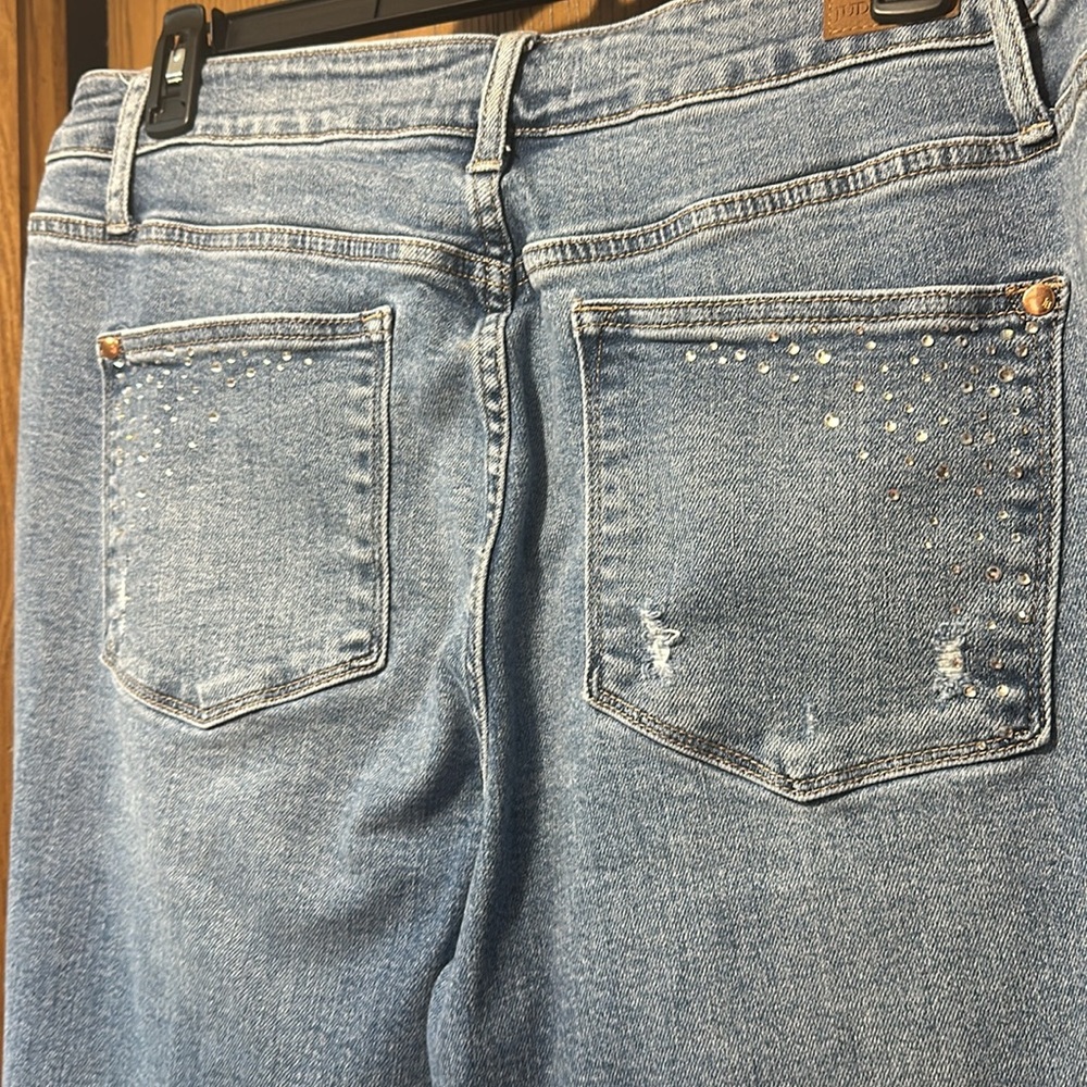 Judy Blue Jeans Womens 20W Blue Denim & Diamonds Rhinestone Slim Fit - Picture 6 of 9